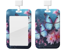 Porta-cartões Crachá com estampa de borboletas e flores, protetor de cabos vertical, camada plástica impermeável, porta-cartões
