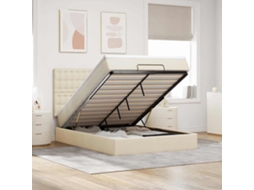 Vidaxl Estrutura De Cama Otomana Com Colchão Tecido Creme 140x200cm