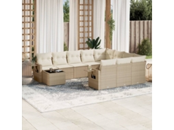 Vidaxl 11 Pcs Conjunto Sofás De Jardim C/ Almofadões Vime Pe Bege
