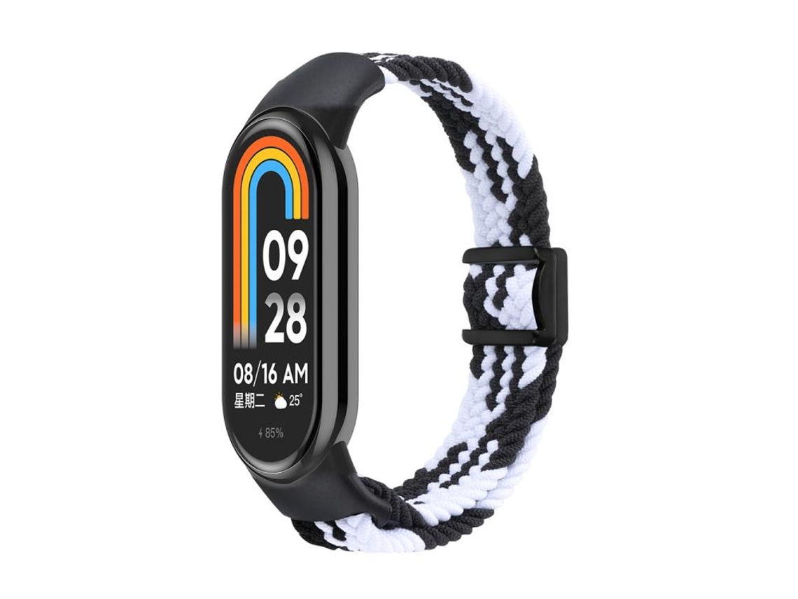 Bracelete Para Xiaomi Smart Band 10/9/8 - Nylon Trançado - Fivela Magnética Preto E Branco