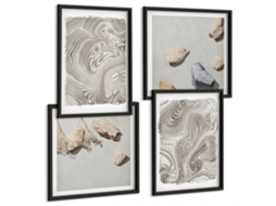 Um Conjunto De Imagens Decorativas Em Uma Moldura Folhas Com Formas Geométricas Moldura Preta Pinturas De Quarto Espelharte (conjunto De 4 Imagens)