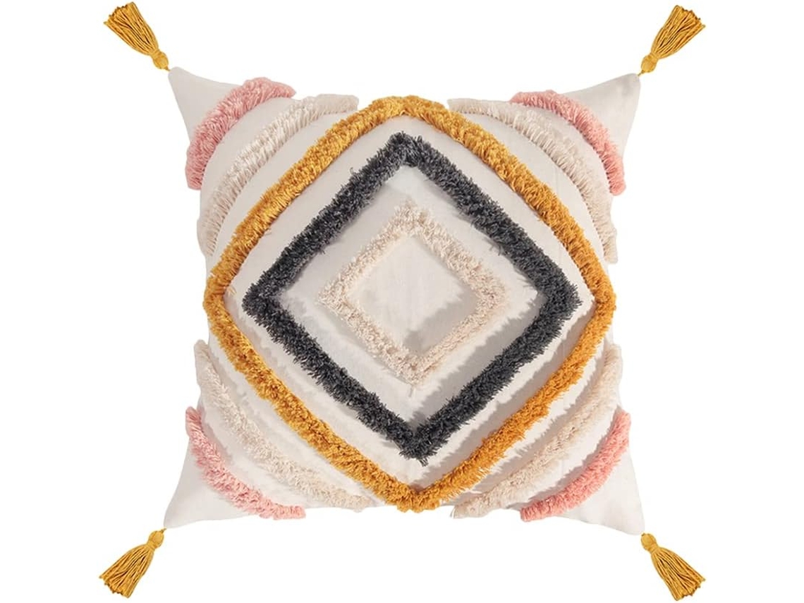 Capa de Almofada Quadrada com Borlas Decorativas em Algodão, 45x45cm, e Zíper Invisível para Sofá CHABERLU