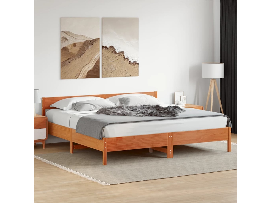 Cama Sem Colchão 180x200 Cm Pinho Maciço Castanho-mel