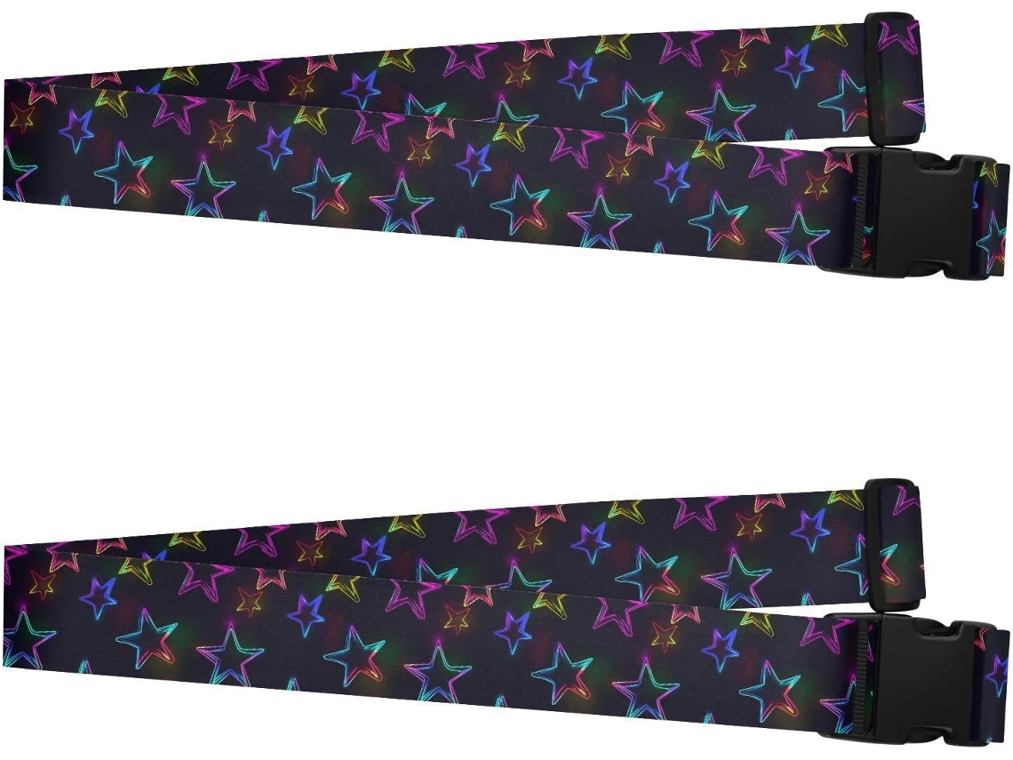 Conjunto De 2 Cintas Bagagem Resistentes E Ajustáveis Com Estrelas Fluorescentes Malas Bolsas Mão, Acessórios De