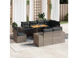 Vidaxl 9 Pcs Conjunto Sofás P/ Jardim Com Almofadões Vime Pe Cinzento