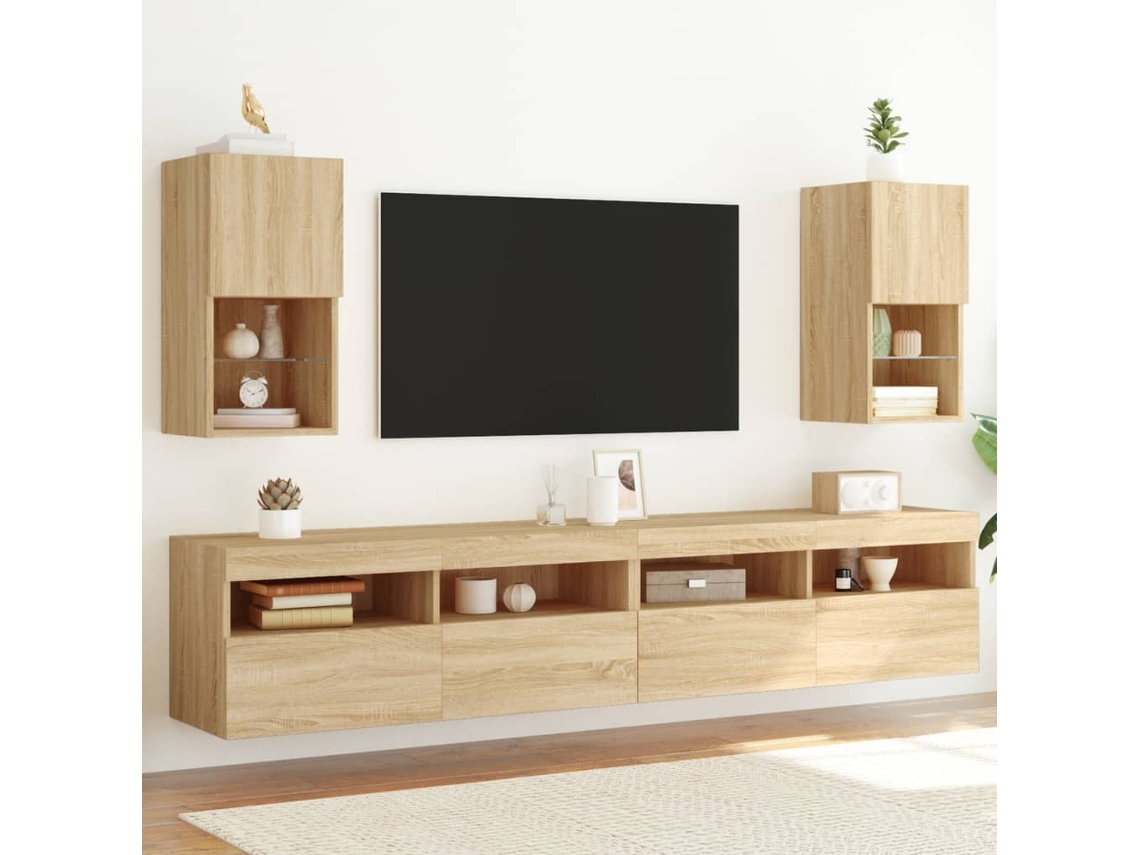 Vidaxl Móveis De Tv Com Luzes Led 2 Pcs 30,5x30x60 Cm Carvalho Sonoma