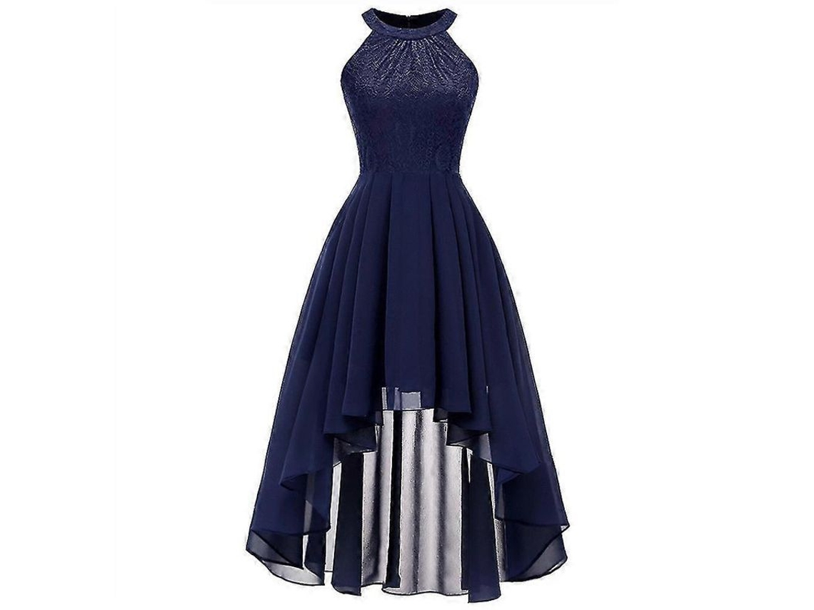 Vestido Vintage De Dente De Leite Alto-baixo Para Festas De Coquetel Feminino Boho Verão Sleeveless Azul