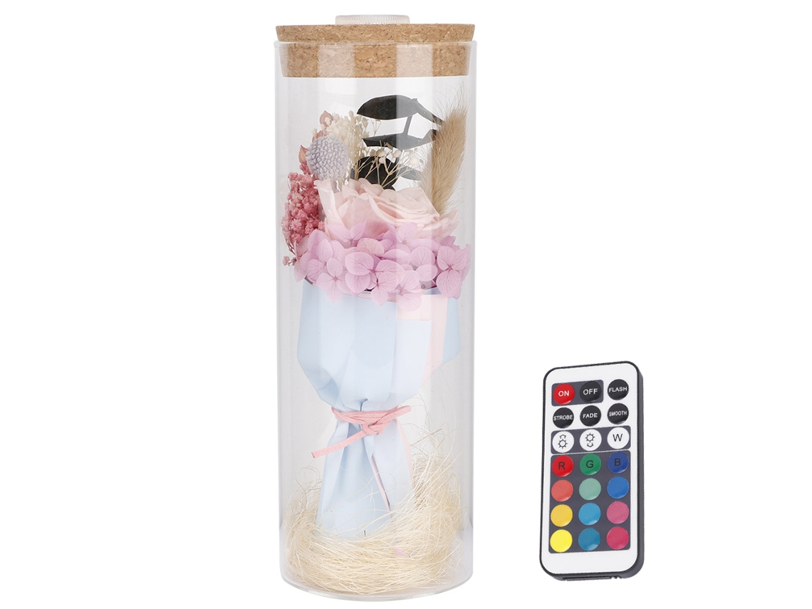 Luz Led Flor Rosa com Base de Vidro Presente Dia Dos Namorados