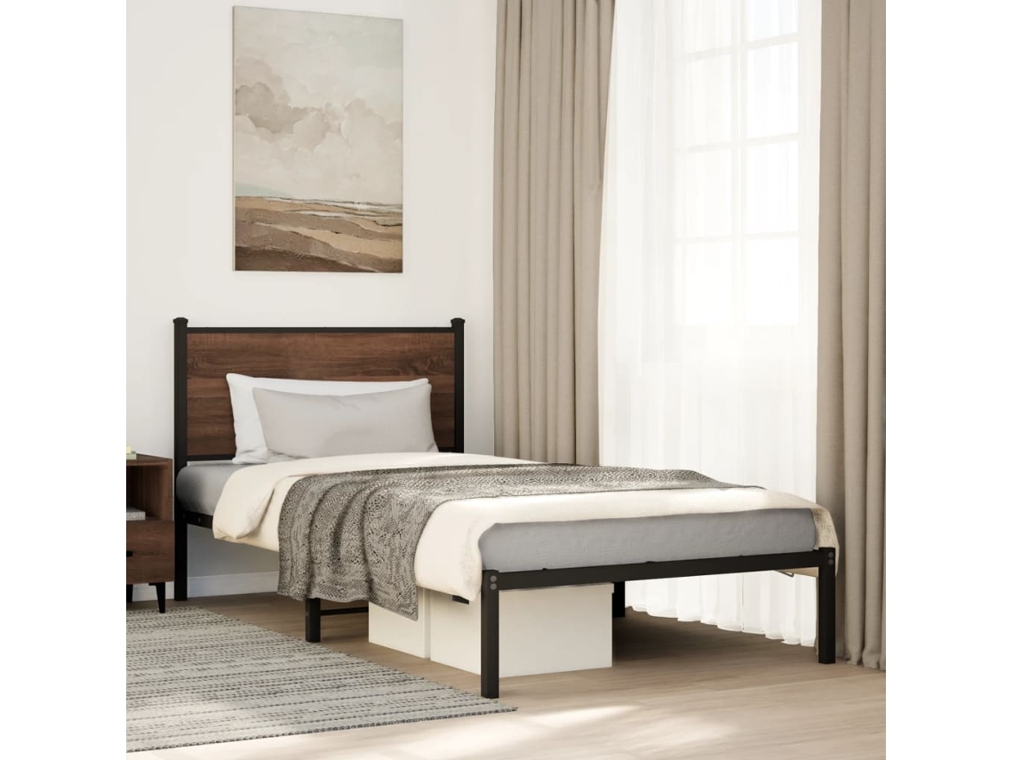 Vidaxl Estrutura De Cama Sem Colchão 100x190cm Metal Carvalho Castanho