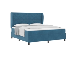 Cama Box com Colchão Azul Escuro 200 X 180 Cm Veludo MAISON EXCLUSIVE