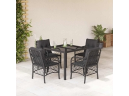 Vidaxl 5 Pcs Conjunto De Jantar P/ Jardim C/ Almofadões Vime Pe Preto