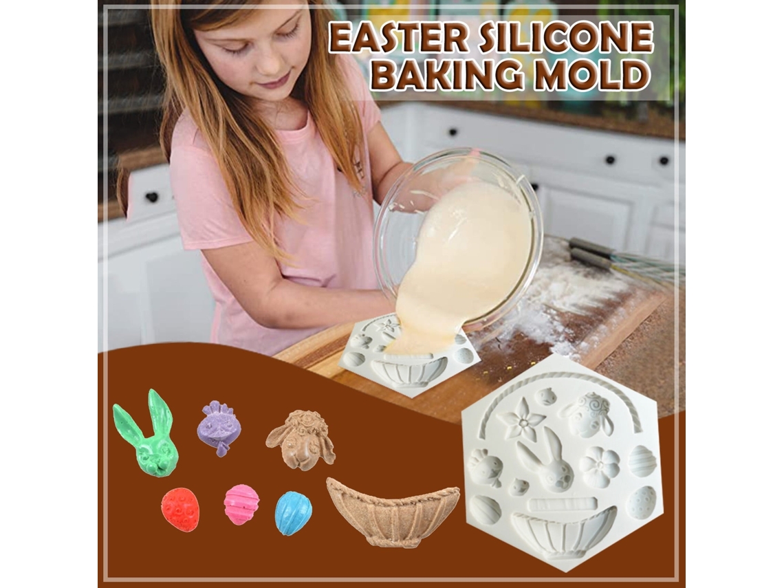 Molde De Silicone 3d Páscoa - Formatos De Coelho, Cesta E Flores Para Decoração De Bolo E Chocolate