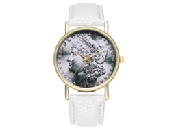 Relógio de Pulso Feminino de Quartzo com Pulseira de Couro Pu Estilo Simples e Fashion Branco
