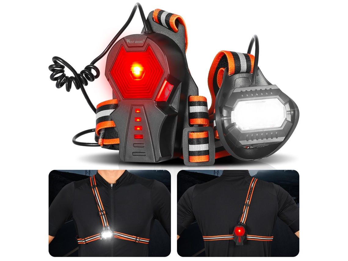 Lâmpada de Peito West Biking LED Recarregável IPX4 à Prova D'água para Corrida e Ciclismo