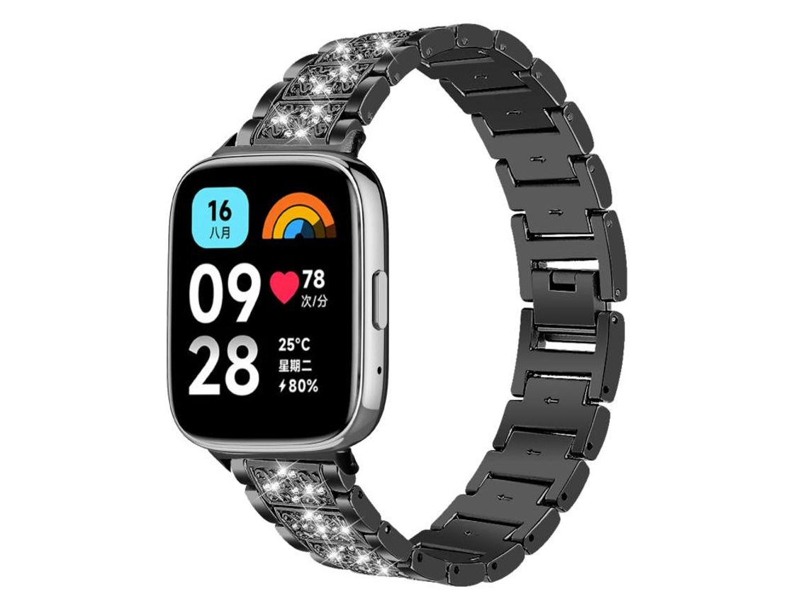 Bracelete para Redmi Watch 3 Active / Lite XIAOMOYU em aço inoxidável com joias de diamante preta (20mm)