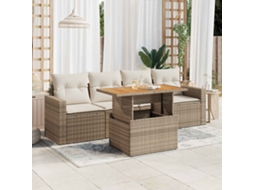 Vidaxl 5 Pcs Conjunto De Sofás P/ Jardim Com Almofadões Vime Pe Bege