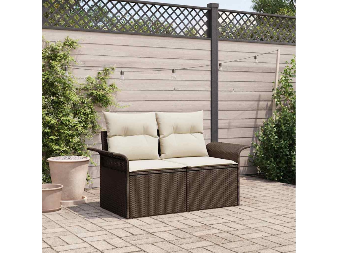 Vidaxl Sofá De Jardim Com Almofada Castanho 141 X 62 X 69cm Vime Pe