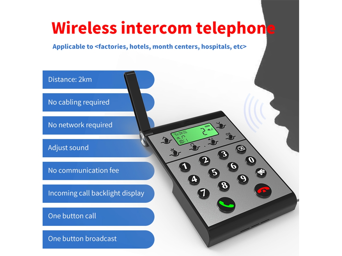 Sistema de interfone sem fio Primerox, digital, para casa e escritório, comunicação de longo prazo
