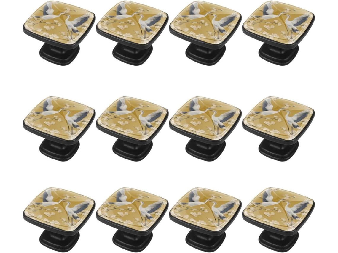 Puxadores E Botões Quadrados Para Gavetas Armários, Conjunto De 12 Peças, Com Desenho De Pássaro E Flor, Ideais Para