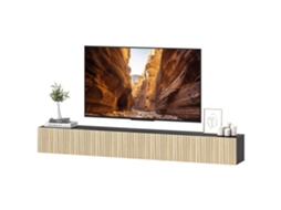 Suporte De Tv De Parede 140cm Tvs Até 72 Polegadas, 2 Portas Dobráveis, 140x25x22cm, Madeira Natural E Preto