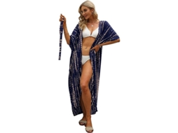 2026 kimono Largo de Praia para Mulher com Estampa Tie dye, Frente Aberta e Manga 3/4, Ideal para Biquíni e Looks Casuais