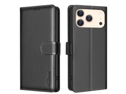 Capa De Couro Para Iphone 17 Pro Com Textura De Lichia E Proteção Rfid Antirroubo.