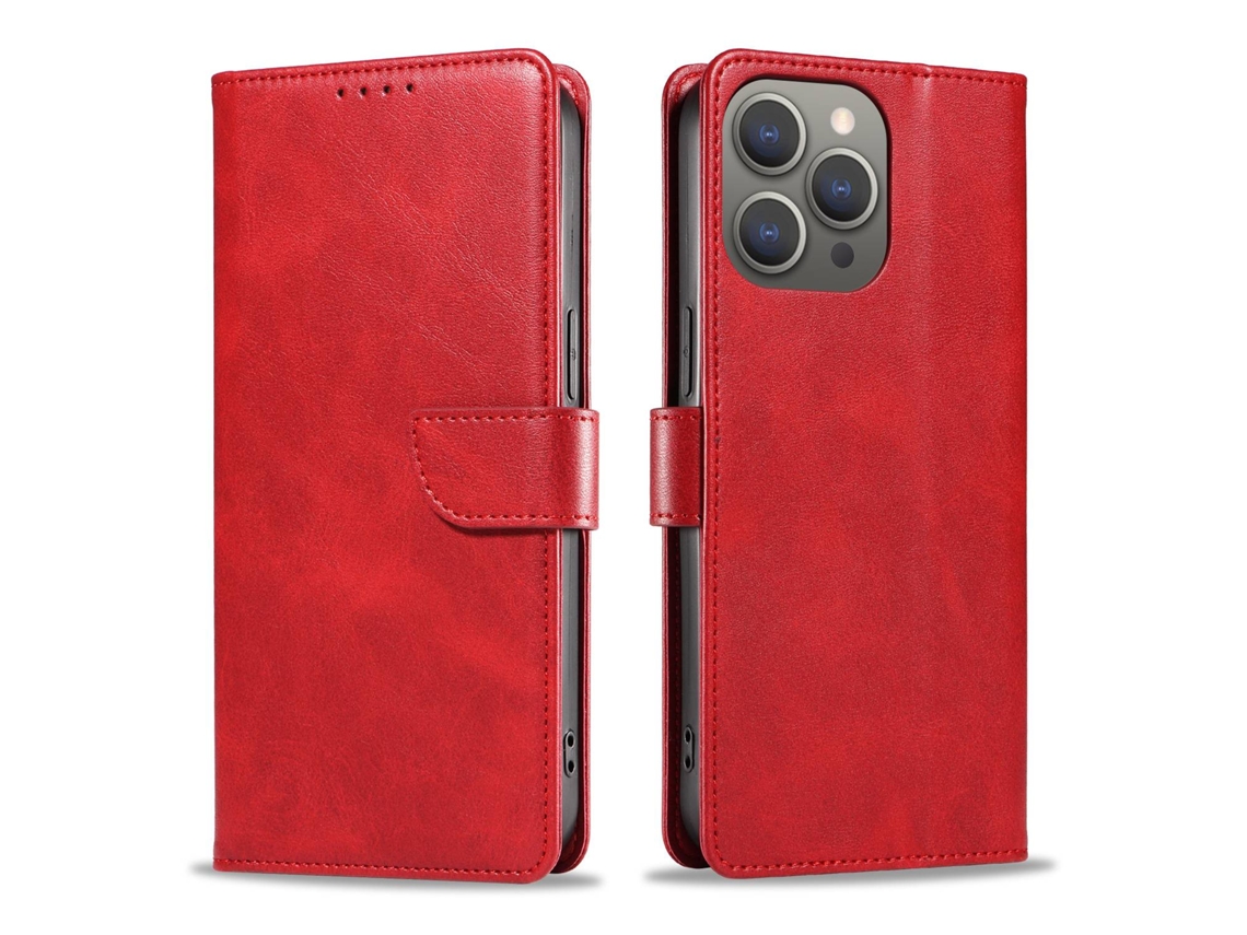 Capa Para Iphone 17 Em Couro Vermelho, Estilo Flip, Cor De Bezerro.
