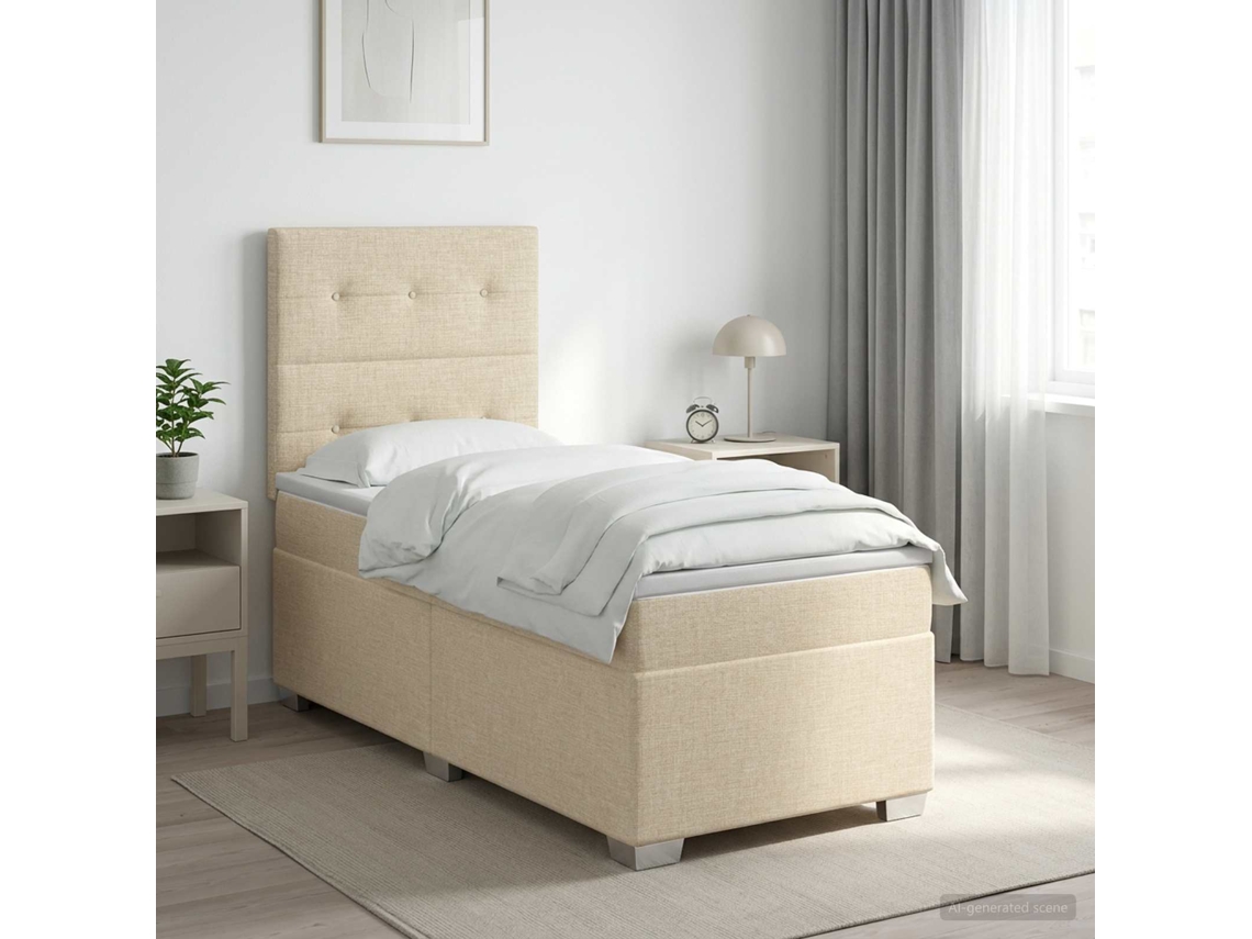 Vidaxl Cama Box Spring Com Colchão Creme 80 X 200 Cm Tecido