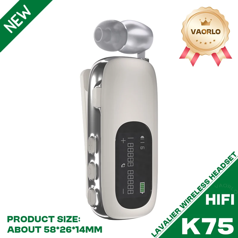 Fone de Ouvido Bluetooth de Lapela com Alerta de Vibração para Chamadas/música Recebidas. MDUG (k75 Branco)