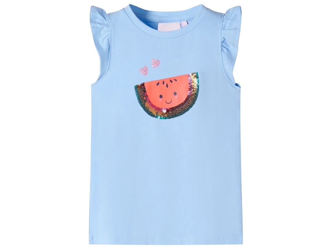 T-shirt Para Criança Manga Com Folhos Azul-claro 128