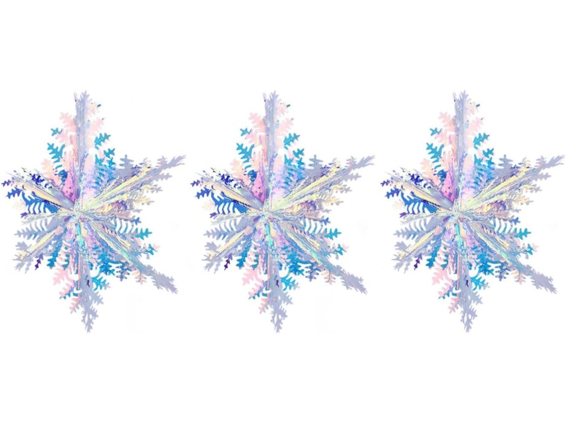 Conjunto 3 Flocos Iridescentes Película Decoração Criativa Elegante Pendurar Festas Neve Azul GOKOCO