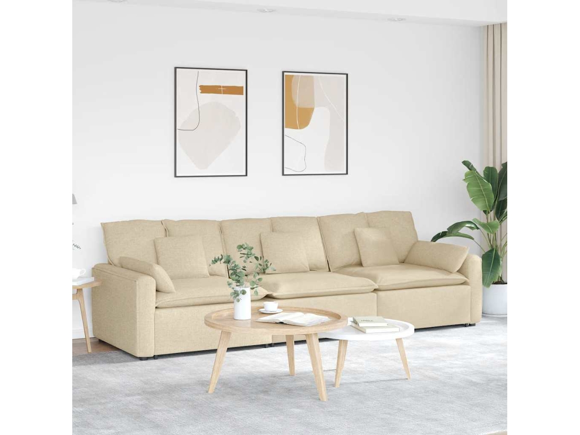 Vidaxl Sofá Modular Com Almofadas Creme