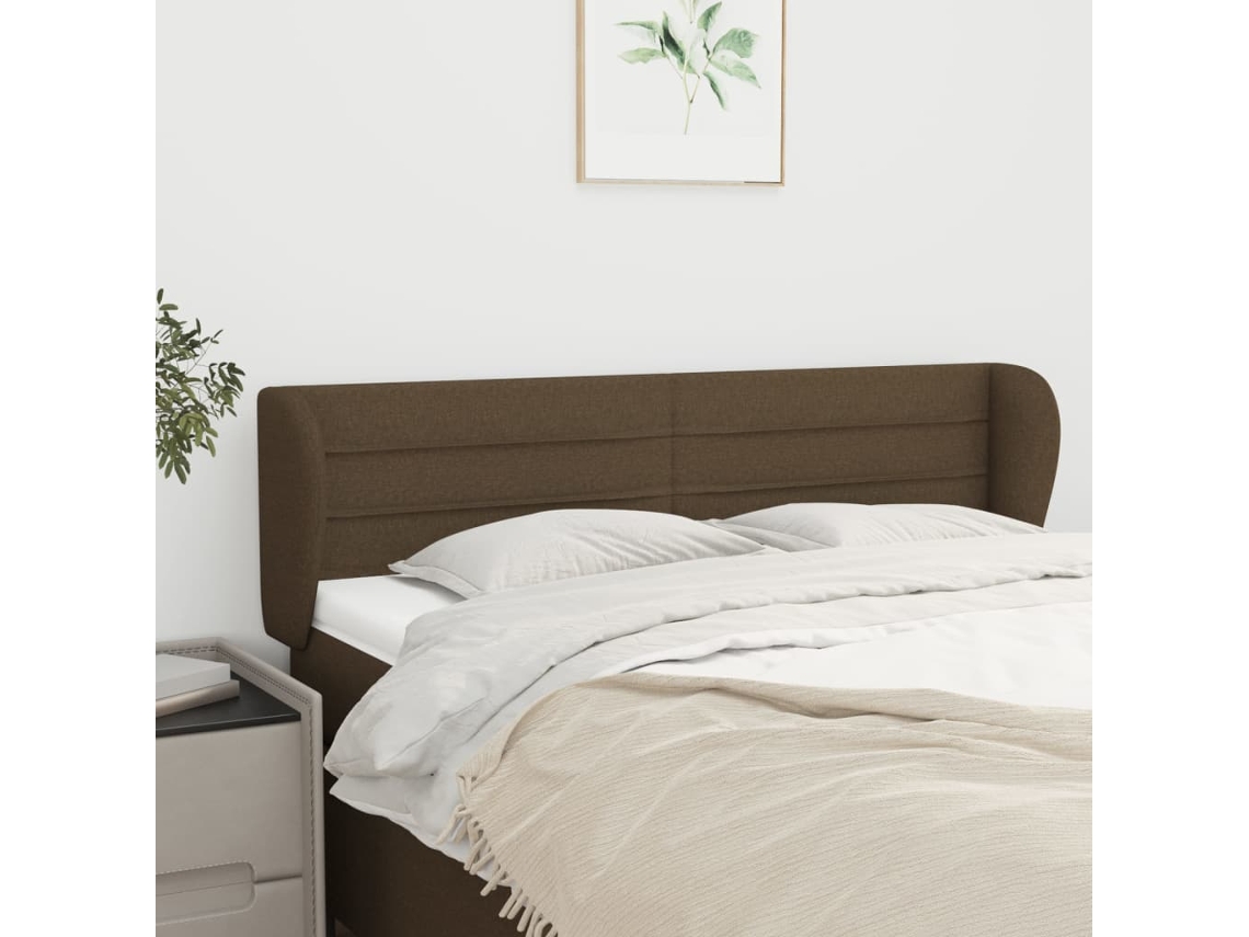 Vidaxl Cabeceira De Cama C/ Abas Tecido 147x23x78/88cm Castanho-escuro