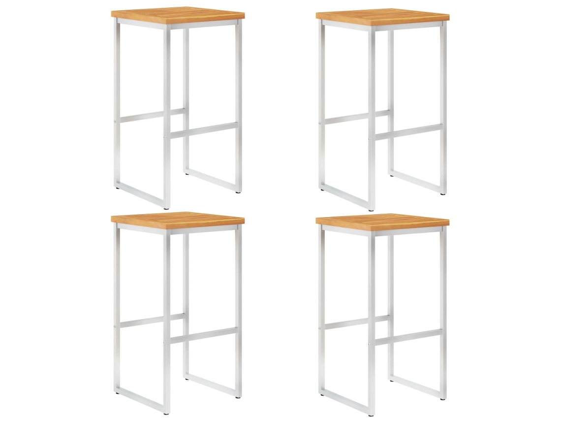 Cadeiras De Bar 4 Pcs Madeira Acácia Maciça E Aço Inoxidável Dkd Home Decor