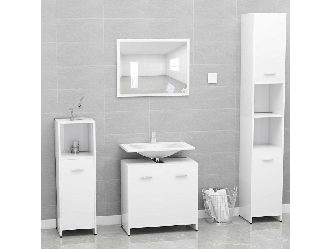 Conjunto De Móveis Casa De Banho Derivados De Madeira Branco