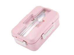 Caja De Almuerzo Térmica Com Design De Grade, 1000ml, Portátil, Grande Capacidade, Inclui Colher E Palitos, Rosa