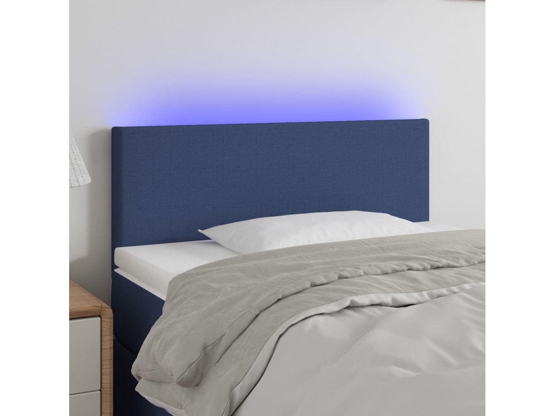 Vidaxl Cabeceira De Cama C/ Luzes Led Tecido 80x5x78/88 Cm Azul