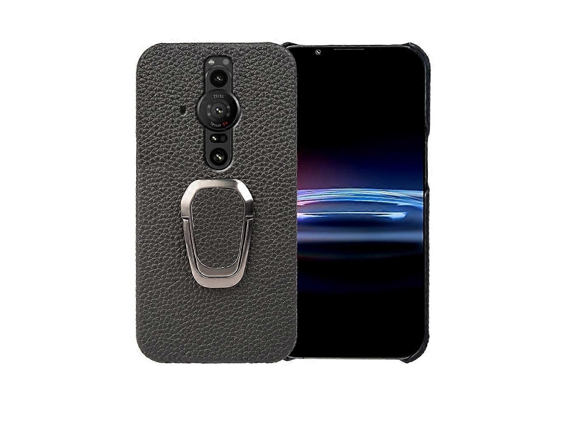 Capa De Couro Com Textura De Lichia Para Sony Xperia Pro-l Com Suporte De Anel