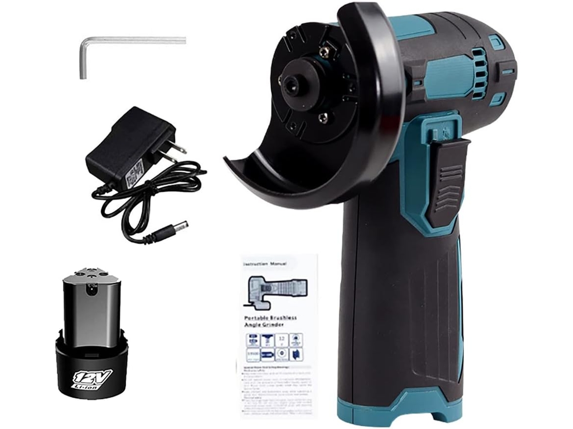 Mini esmerilhadeira angular elétrica 12V DC, 5000 rpm, sem fio, desbaste, polimento, corte, 75mm de diâmetro | S/MARCA