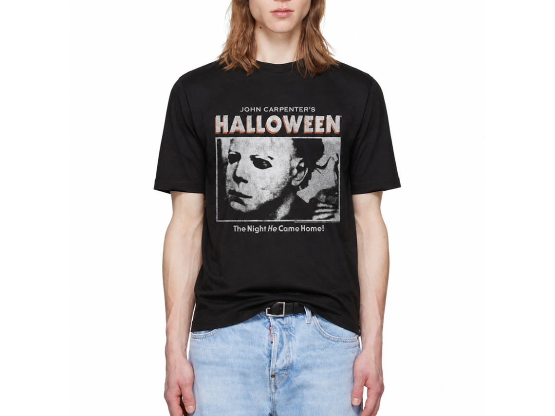 Rockinstone Halloween Movie Logo And Photo Black Adult T-shirt Size:xl