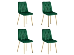 Cadeira De Jantar Conjunto De 4 Peças Tyra Assento Verde Escuro, Pernas De Ouro, Assento Acolchoado, Assento Ergonômico
