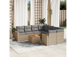 Vidaxl 9 Pcs Conj. Sofás Jardim C/ Almofadões Vime Pe Bege Misturado