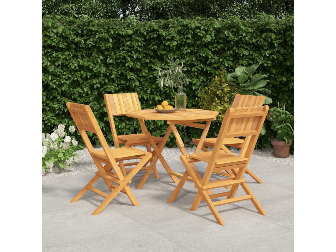 Vidaxl 5 Pcs Conjunto De Jantar P/ Jardim Madeira De Teca Maciça