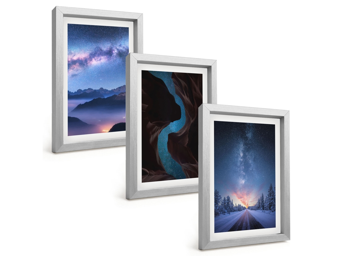 Composição De Quadros Céu Noturno Com Montanhas E Paisagem De Inverno Espelharte (3 Peças 20x30 Cm)