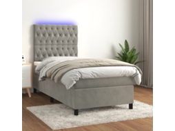 Cama Box Spring C/ Colchão/led 90x190 Cm Veludo Cinzento-claro