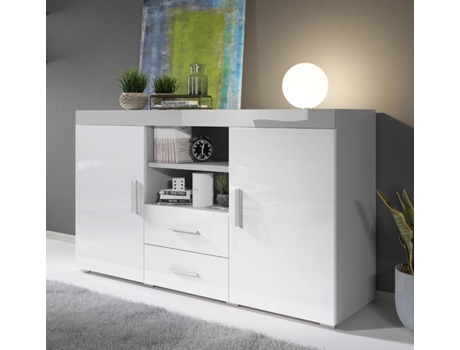 Aparador Manvy 140x80x40 Cm Cinzento E Branco Brilhante Design Moderno Fabricado Em Espanha Domensino