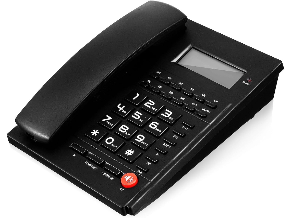 Telefone Fixo Com Fio Clispeed, Em Abs Preto, Com Visor Nítido E Volume Ajustável, Escritórios E Idosos.