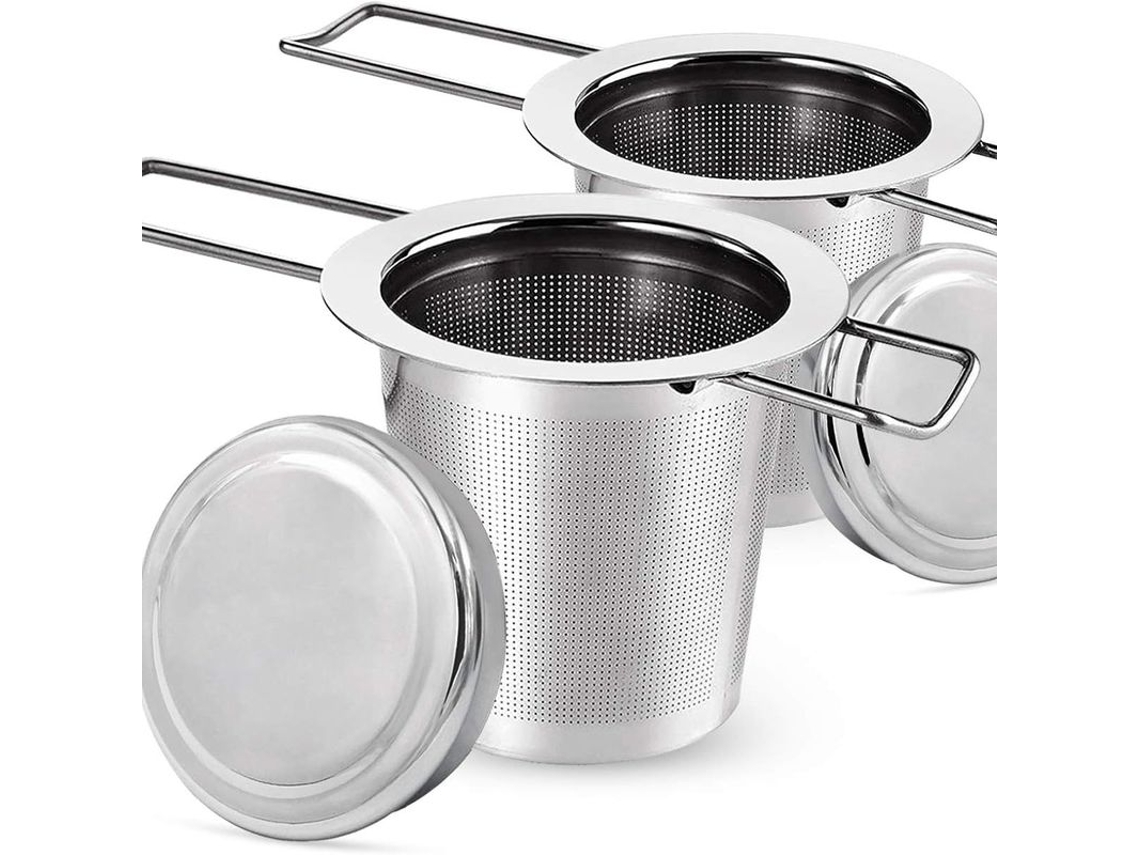 Conjunto Com 2 Infusores De Chá, Filtros De Chá E Tampas/bandejas Coletoras Gotas, Em Aço Inox 304. Aquaforge