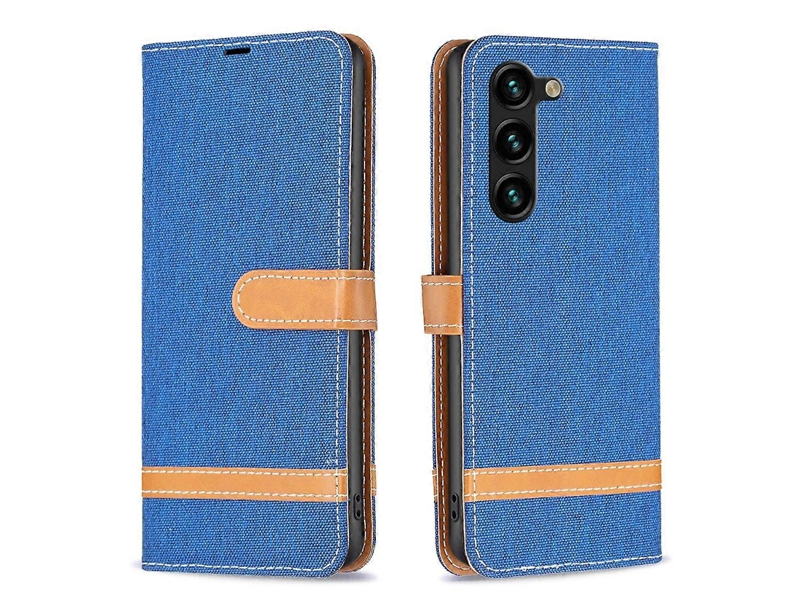 Capa De Celular Samsung Galaxy S23+ 5g Em Couro Com Textura Jeans E Blocos De Cores