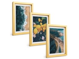 Composição De Quadros Praia, Limões E Montanhas Espelharte (3 Peças 20x30 Cm)